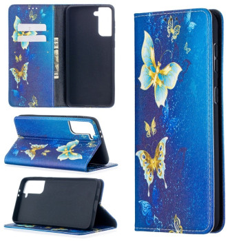 Чехол-книжка Colored Drawing Series на Samsung Galaxy S21 Plus - Gold Butterflies