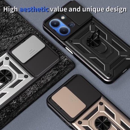 Чехол со шторкой на камеры Sliding Camshield и кармашком для карт на Xiaomi Redmi 15C 4G / 5G 173.1mm - черный