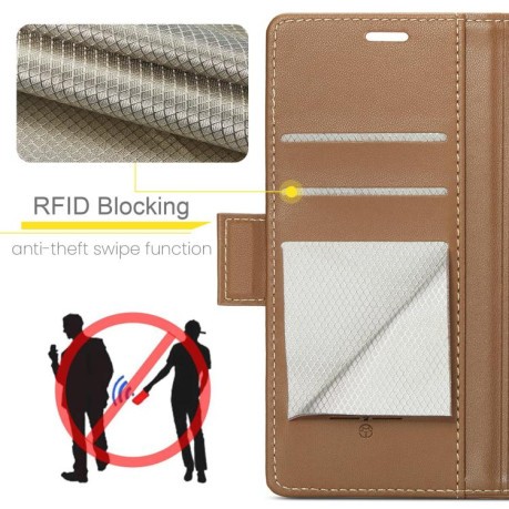 Чохол-книжка CaseMe 023 Butterfly Buckle Litchi Texture RFID Anti-theft Leather для Xiaomi Poco F7 Pro / F7 Ultra - коричневий