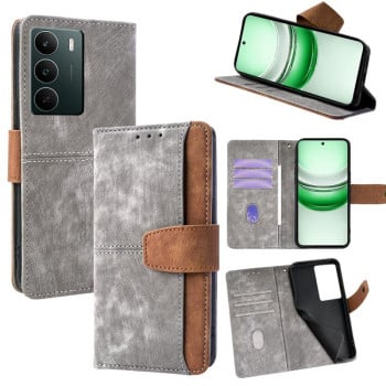 Чохол-книжка Color Stitching Skin Feel із захистом від сканування RFID та магнітним хлястиком на Realme C71 4G - сірий