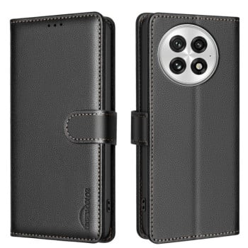 Чехол-книжка Litchi Texture RFID Anti-theft Leather для OnePlus 13 - черный