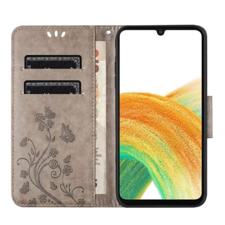Чехол-книжка Butterfly Flower Pattern для Samsung Galaxy A05s - серый