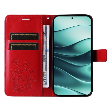 Чехол-книжка Embossed Butterfly для Xiaomi Redmi Note 14 5G/Poco M7 Pro 5G - красный