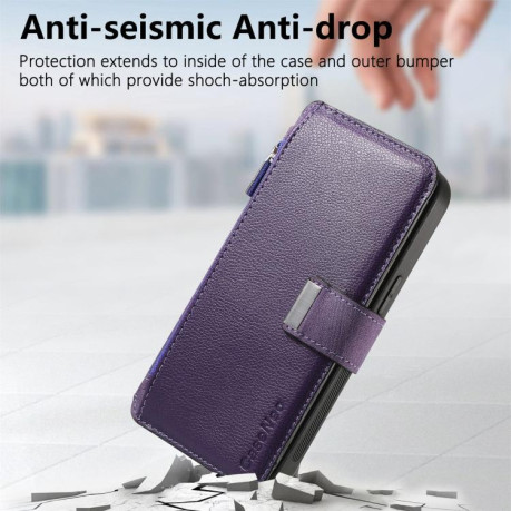 Чехол-книжка CaseNeo MagSafe RFID Anti-theft Zipper Wallet Retro Leather для Realme GT 7 Pro - фиолетовый