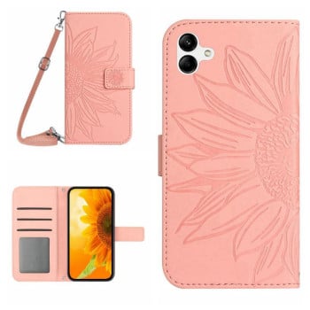 Чехол-книжка Skin Feel с рисунком подсолнуха на Samsung Galaxy A07 5G - розовый