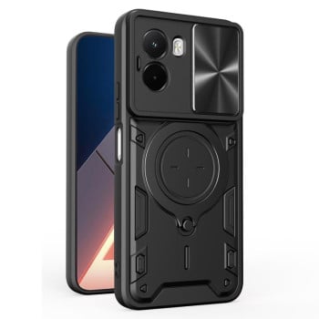 Чохол зі шторкою камери, CD-фактурою та підставкою на Xiaomi Poco M7 4G 169mm — чорний