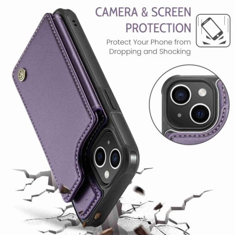 Чехол CaseMe C22 Card Slots Holder RFID Anti-theft для iPhone 15 Plus - фиолетовый