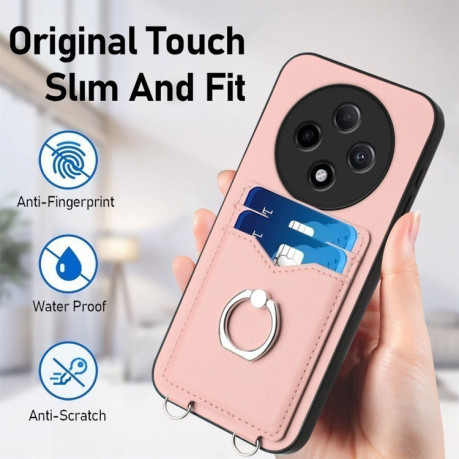 Противоударный чехол R20 Ring Card Holder для OPPO A3 Pro 5G - розовый