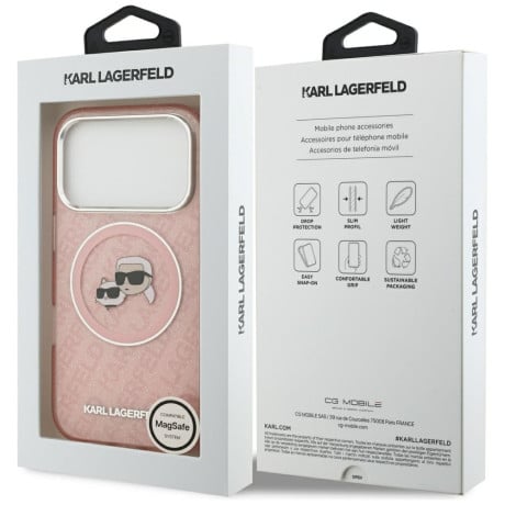 Оригинальный чехол Karl Lagerfeld IML Glitter Karl&amp;Choupette Heads Logo с MagSafe на iPhone 17 Pro Max - Pink