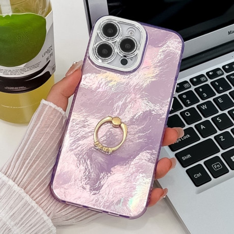 Чохол протиударний Plating Glitter Texture Ring Holder для iPhone 16 Pro - Purple Tinfoil Texture