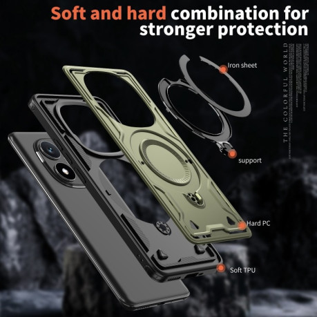 Протиударний чохол MagSafe Holder Armor PC Hybrid для Xiaomi Redmi Note 14 Pro 5G/Poco X7 - темно-зелений