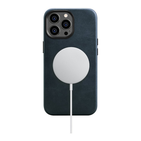 Шкіряний чохол iCarer Leather Oil Wax (MagSafe) для iPhone 14 Pro Max - синій