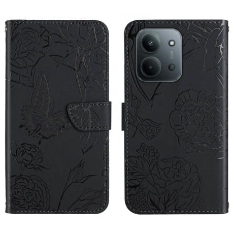 Чохол-книжка з тисненням &quot;метелика&quot; та магнітним хлястиком на Xiaomi Redmi 15C 5G / 4G EU 173mm - чорний