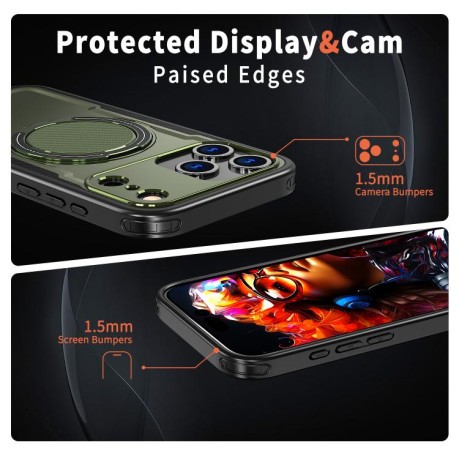 Противоударный чехол kalebol с подставкой 360 с MagSafe на iPhone 17 Pro Max - зеленый