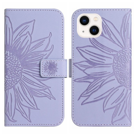 Чехол-книжка Skin Feel Sun Flower для iPhone 15 - темно-фиолетовый