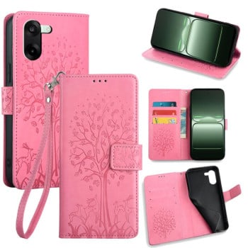 Чехол-книжка Escase с тиснением дерева и оленя на OnePlus Ace 5 Racing — розовый