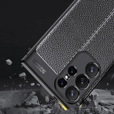 Противоударный чехол Litchi Texture на Samsung Galaxy S24 Ultra 5G - черный