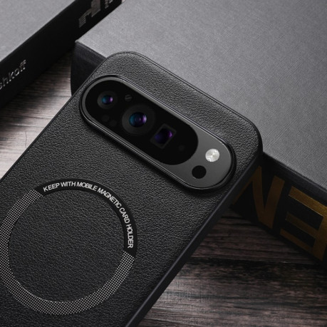 Чохол Magsafe Magnetic Ring Leather Texture для Google Pixel 9 - чорний