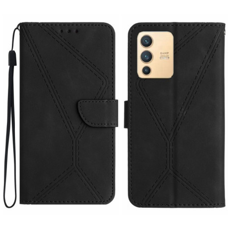 Чехол-книжка Stitching Embossed Leather для Vivo V23 5G - черный
