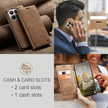 Чехол-книжка CaseMe-013 многофункциональный с кармашком на карт на Xiaomi 15T - коричневый