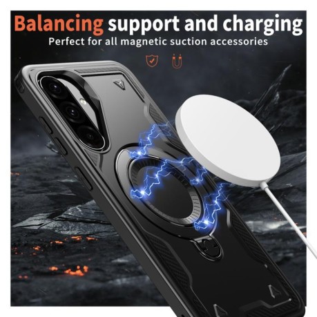 Противоударный чехол MagSafe Holder Armor PC Hybrid для Samsung Galaxy A56 5G - черный