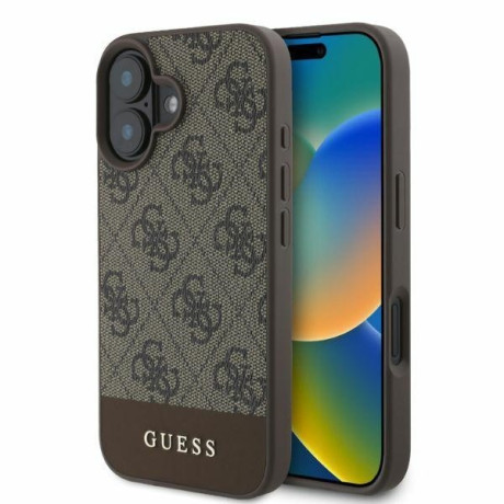 Оригінальний чохол Guess 4G Bottom Stripe для iPhone 16 - Brown