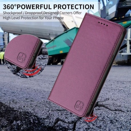 Чехол-книжка RC01 Dual-Folded Magnetic Suction RFID Leather на Infinix Hot 50i 5G / Smart 9 4G - фиолетовый