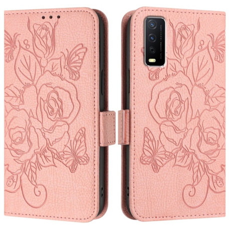 Чехол-книжка Embossed Rose RFID Anti-theft Leather для Vivo Y20 / Y20i / Y20s / Y11s / Y12s - розовый