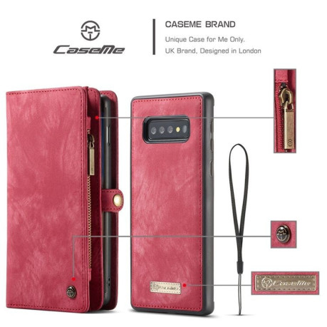 Кожаный чехол- кошелек CaseMe 008 Sries Card Holder Wallet Style  на Samsung Galaxy S10+ / S10 Plus- красный