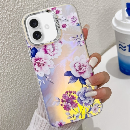 Чехол Electroplating Laser Flower Texture для iPhone 16 Plus - Peony