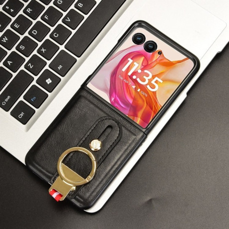 Противоударный чехол Wristband Leather Back для Motorola Razr 50 Ultra - черный