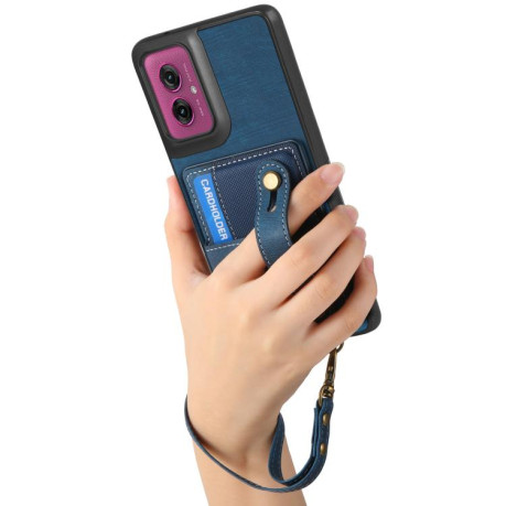 Протиударний чохол Retro Cross Wristband Wallet Leather для Motorola Moto G55 - синій