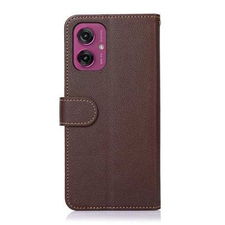 Чехол-книжка KHAZNEH Litchi Texture для Motorola Moto G55 5G - коричневый