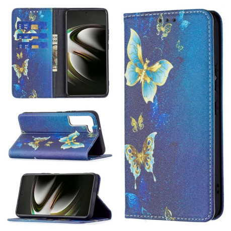 Чехол-книжка Colored Drawing Pattern для Samsung Galaxy S22 5G - Gold Butterfly