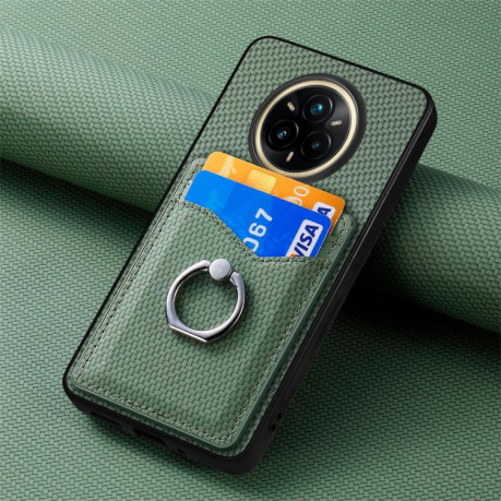 Противоударний чехол Carbon Fiber Card Wallet Ring Holder для Realme 14 Pro+ - зелений