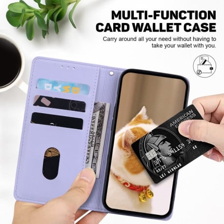 Чехол-книжка с тиснением &quot;Cute Cats&quot; и защитой от сканирования RFID на Samsung Galaxy A07 4G / A06 4G / 5G - фиолетовый