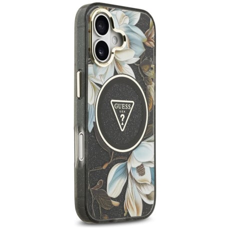 Оригінальний чохол Guess IML Glitter Flowers Triangle з MagSafe на iPhone 17 - black