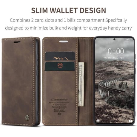 Чехол-книжка CaseMe-013 многофункциональный с кармашком на карт на Xiaomi 15T Pro - кофейный