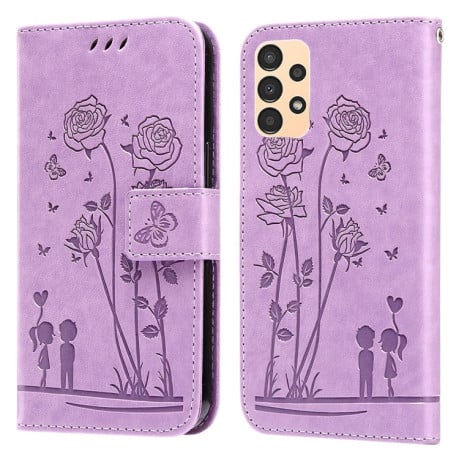 Чехол-книжка Embossing Rose Couple для Samsung Galaxy A13 4G - фиолетовый