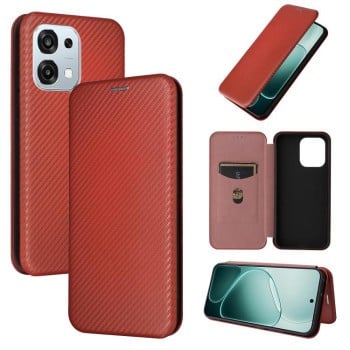 Чехол-книжка Carbon Fiber Texture на OPPO A6 Pro 5G Global — коричневый