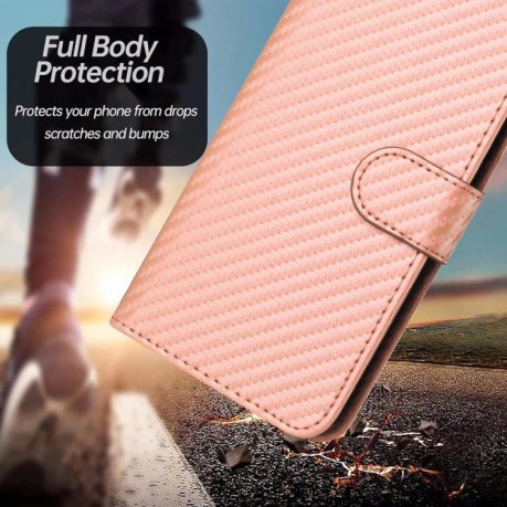 Чехол-книжка Carbon Fiber Texture на Motorola Edge 60 Pro - розовый