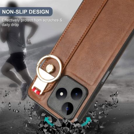 Противоударный чехол Wristband Leather Back для Realme C53/C51 / Narzo N53 - коричневый