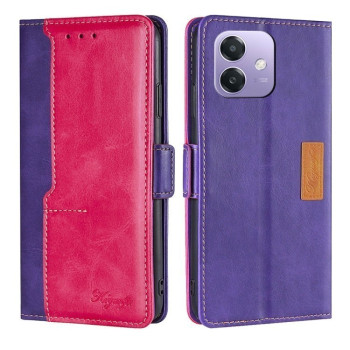 Чехол-книжка с магнитной застежкой и контрастной отделкой на OPPO A3 - Purple + Rose Red