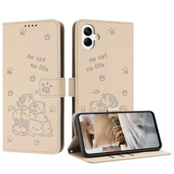Чохол-книжка Embossed Kitten Phone Leather на Samsung Galaxy A07 4G - бежевий