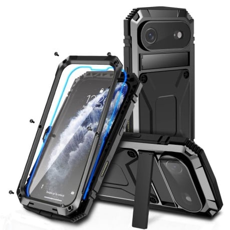 Протиударний чохол R-JUST Metal + Silicone + Tempered Glass Life Waterproof на iPhone Air - чорний
