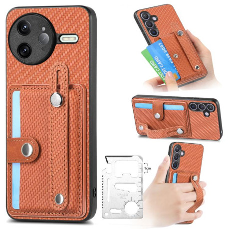 Противоударный чехол Wristband Kickstand Card для Xiaomi Poco F7 Ultra - коричневый