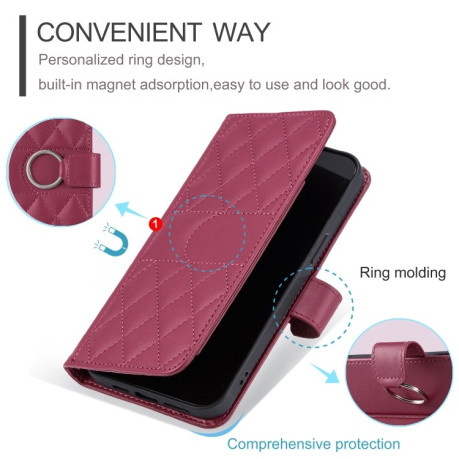 Чехол-книжка Ring Buckle Rhombic Leather для Google Pixel 8a - красный