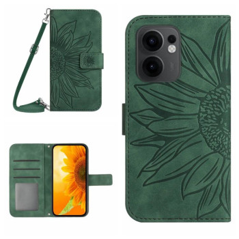 Чехол-книжка Skin Feel с рисунком подсолнуха на OPPO Reno13 F/Reno13 FS - зеленый