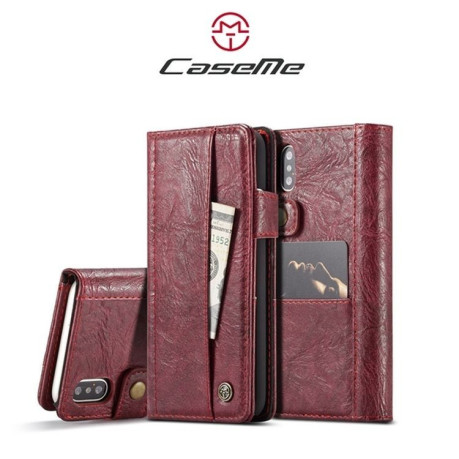 Шкіряний чохол-книжка CaseMe 010 Series Wallet Style магнітна кришка на iPhone Xs Max 6. 5 - червоний