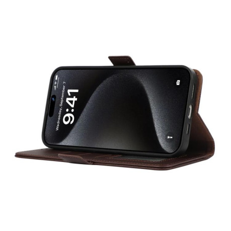Шкіряний чохол-книжка KHAZNEH Genuine Leather RFID для OnePlus 13R/Ace 5/Ace 5 Pro - коричневий
